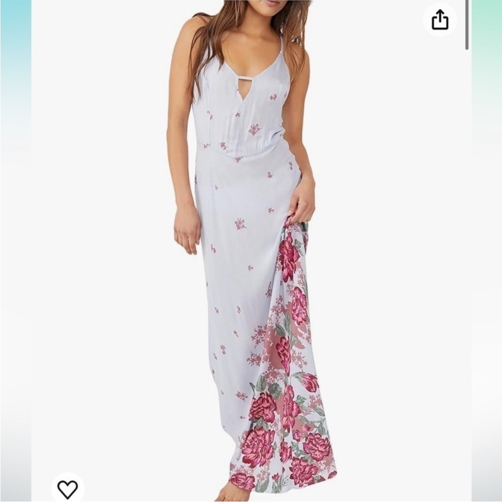 Free People Get To You Floral Strappy Maxi Slip Dress, EUC, Size L, Lavender